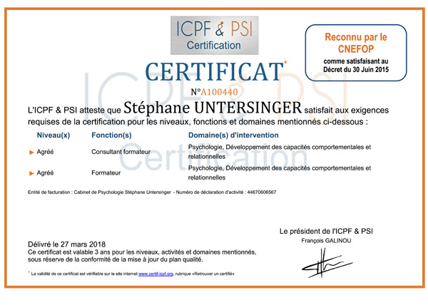 Certificat ICPF & PSI